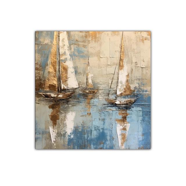 Cuadro con Veleros en tonos azules y dorados para decoración