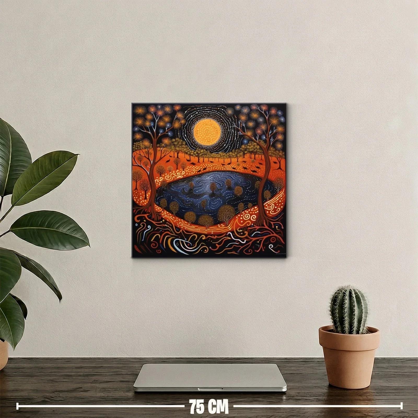 Paisaje nocturno mágico con luna brillante y árboles dorados — miniatura 2
