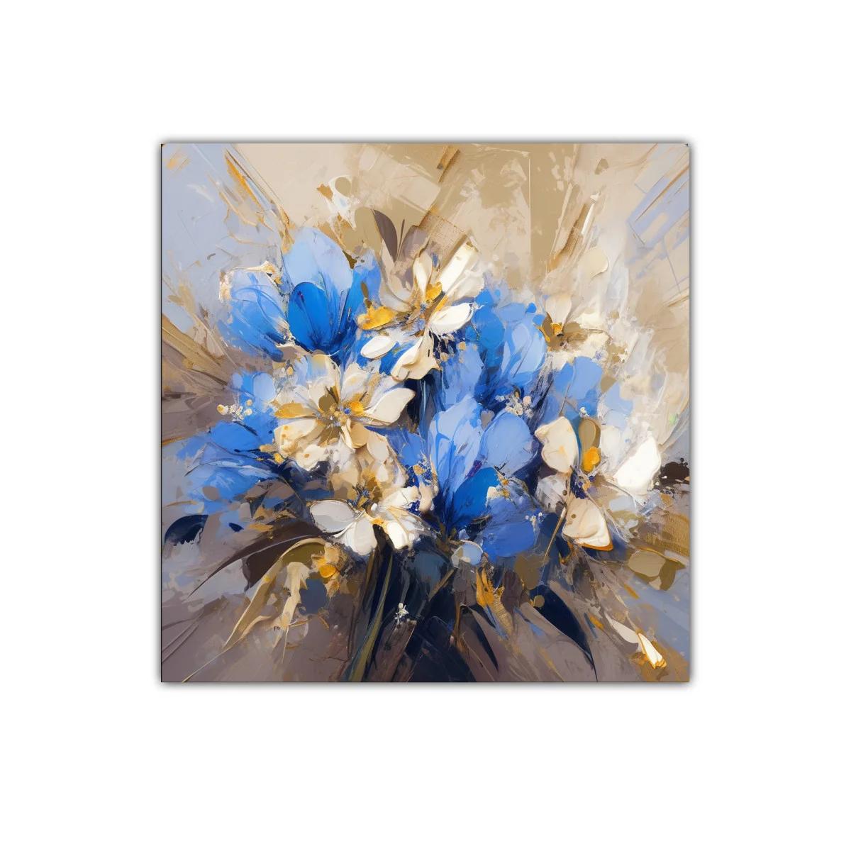 Cuadro decorativo con ramo abstracto en tonos azules y beige