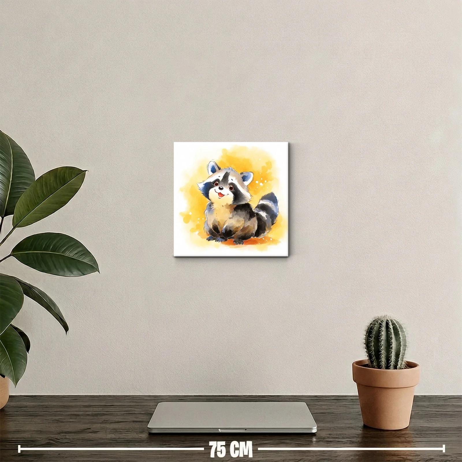 Cuadro decorativo mapache sonriente con fondo amarillo — miniatura 2