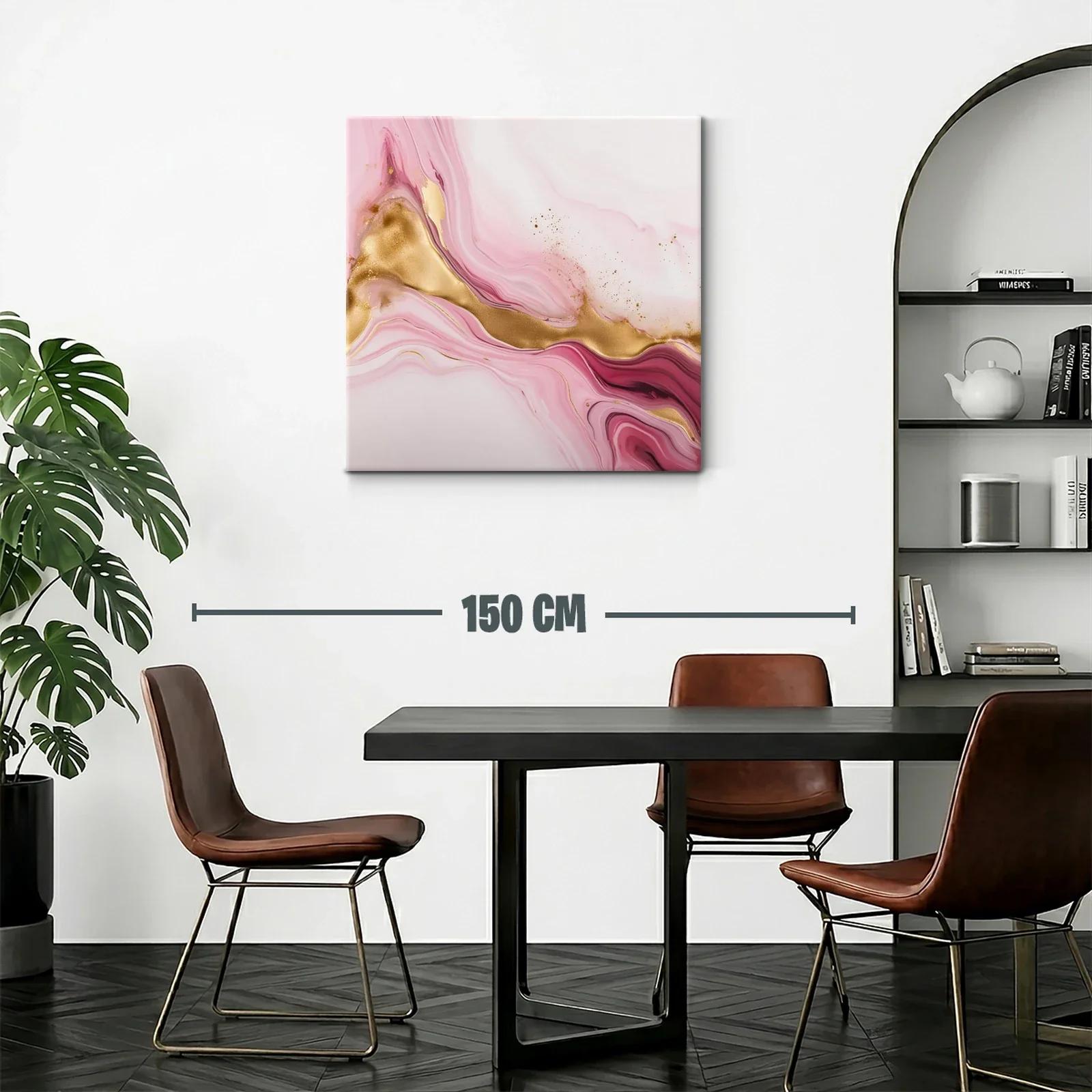 Arte abstracto en tonos rosa con detalles dorados y movimiento fluido — miniatura 2