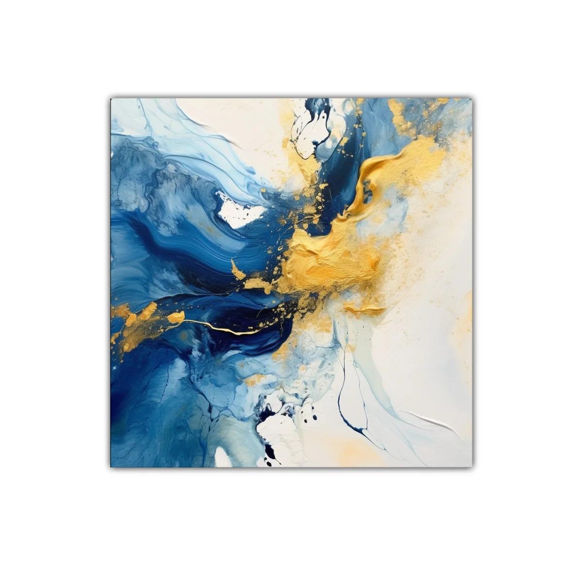 Arte abstracto con tonos azul y dorado vibrante