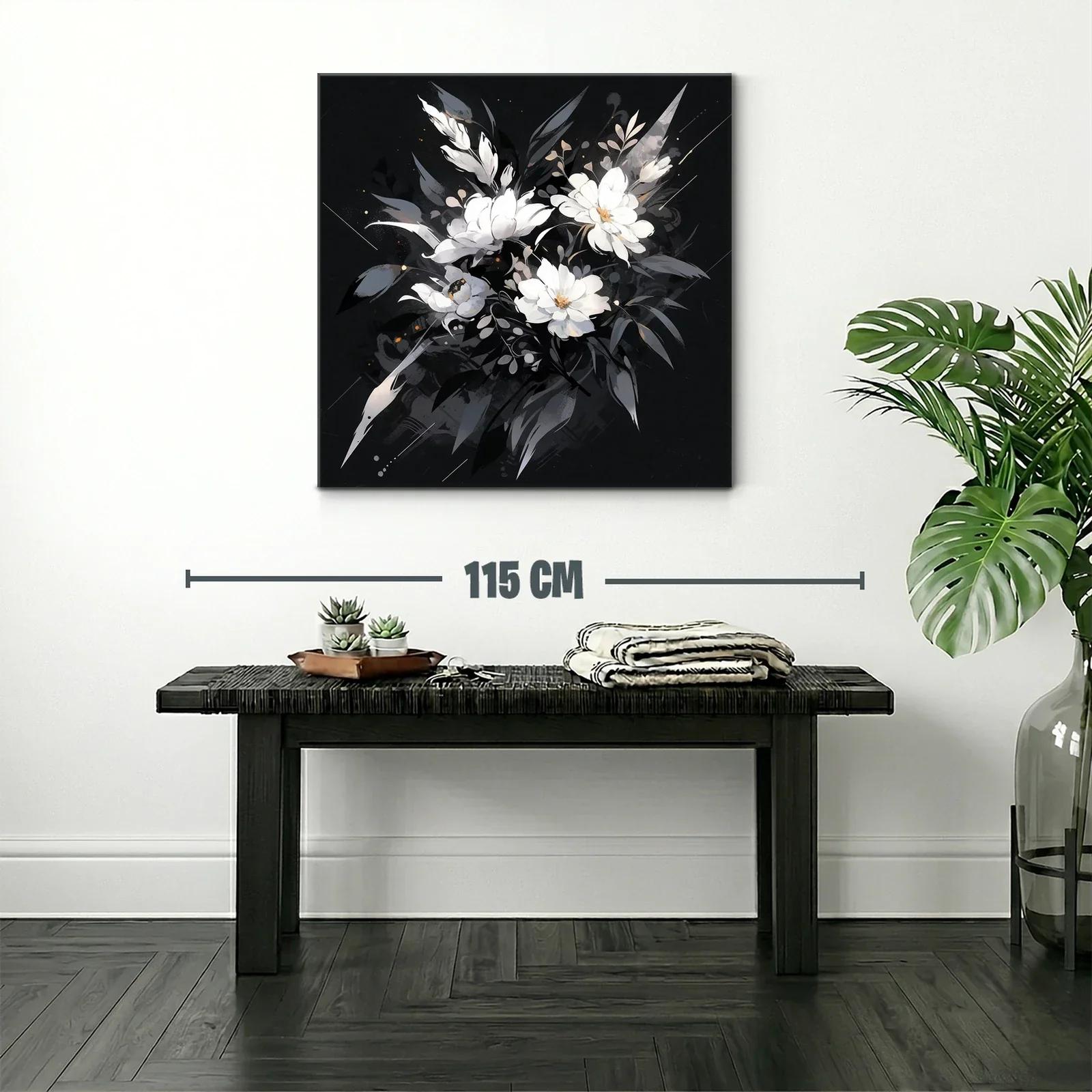 Elegancia floral en tonos blancos y grises sobre fondo oscuro — miniatura 2