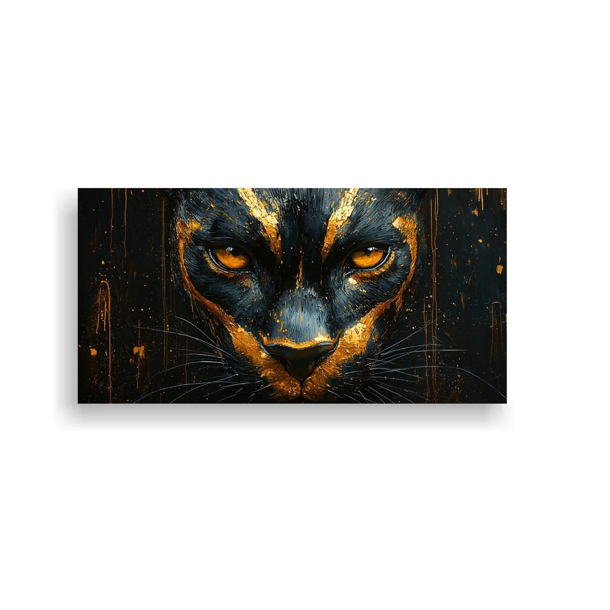 Cuadro rostro de pantera negra con pinceladas doradas