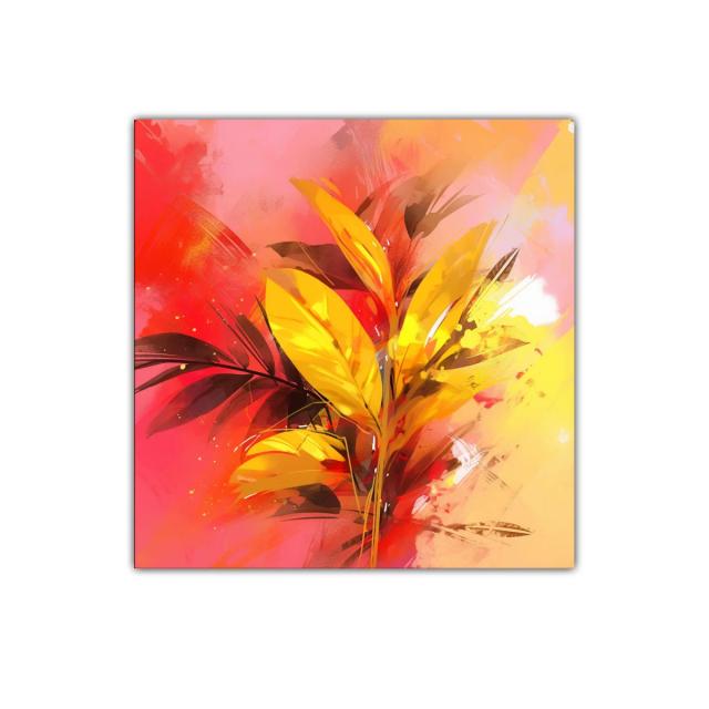 Cuadro decorativo moderno con hojas en tonos cálidos