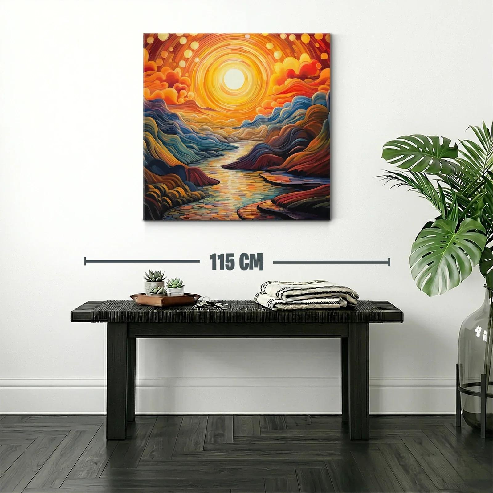 Paisaje vibrante con río iluminado por sol radiante — miniatura 2