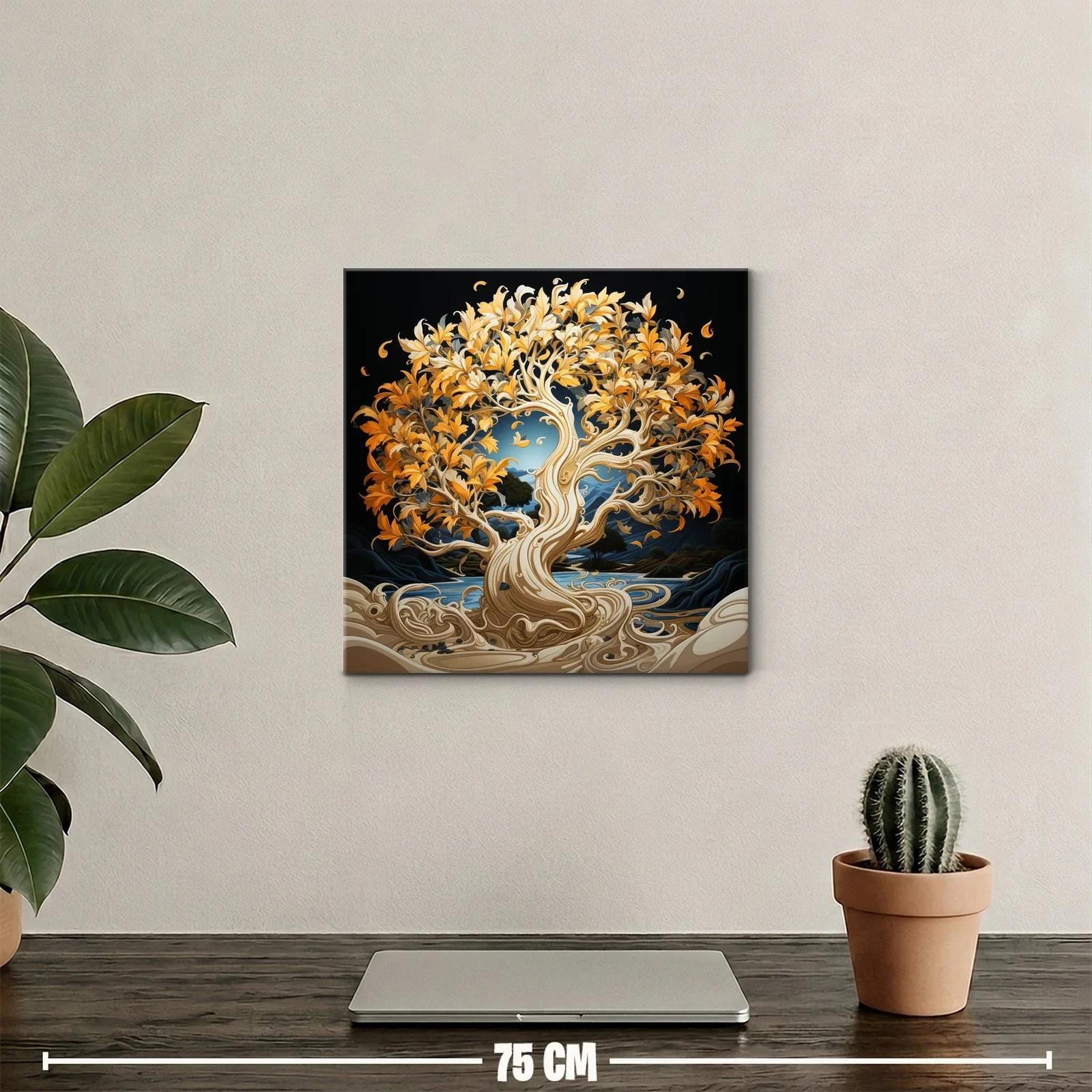 Árbol dorado en paisaje onírico con detalles fluidos — miniatura 2