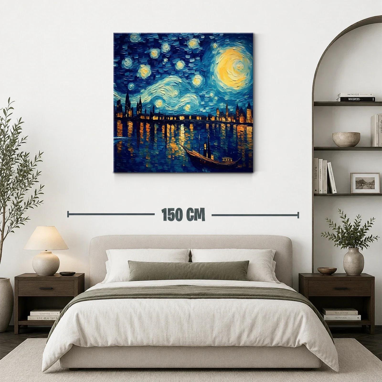 Paisaje nocturno vibrante con cielo estrellado y reflejos urbanos — miniatura 3