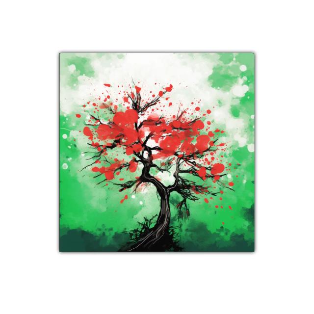 Cuadro decorativo árbol vibrante con hojas rojas