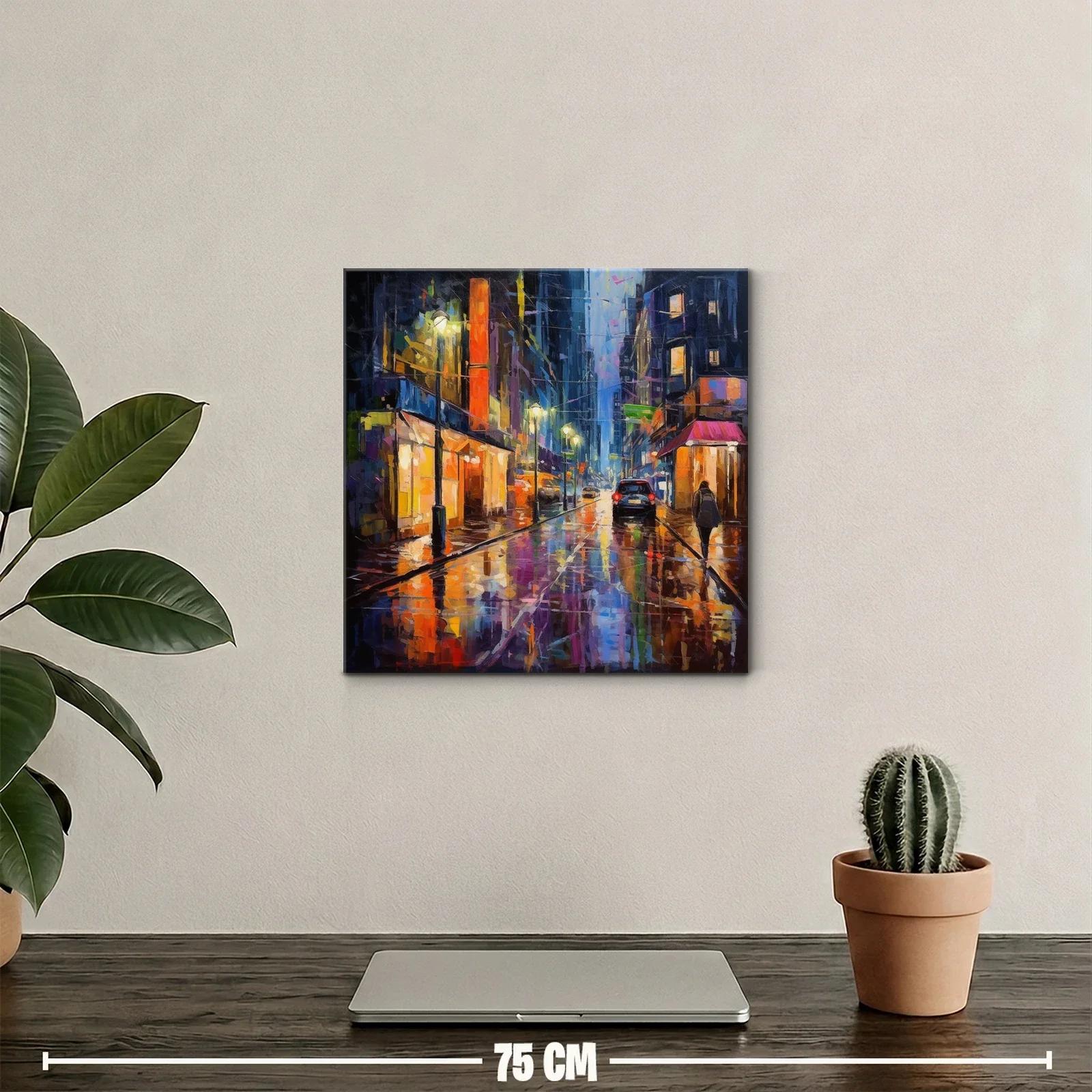 Calle Urbana Nocturna Reflejada en Lluvia Vibrante — miniatura 2