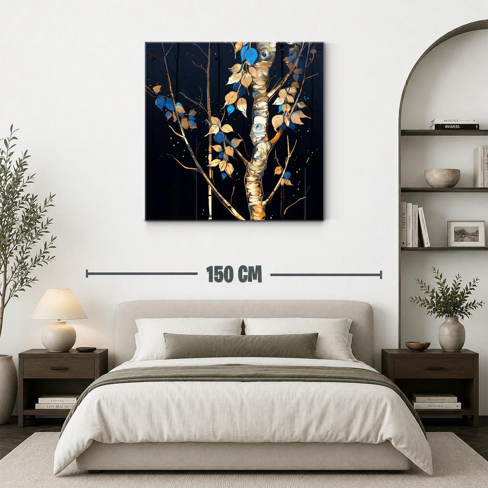 Cuadro Árbol con Hojas en Tonos Azules y Dorados — miniatura 3