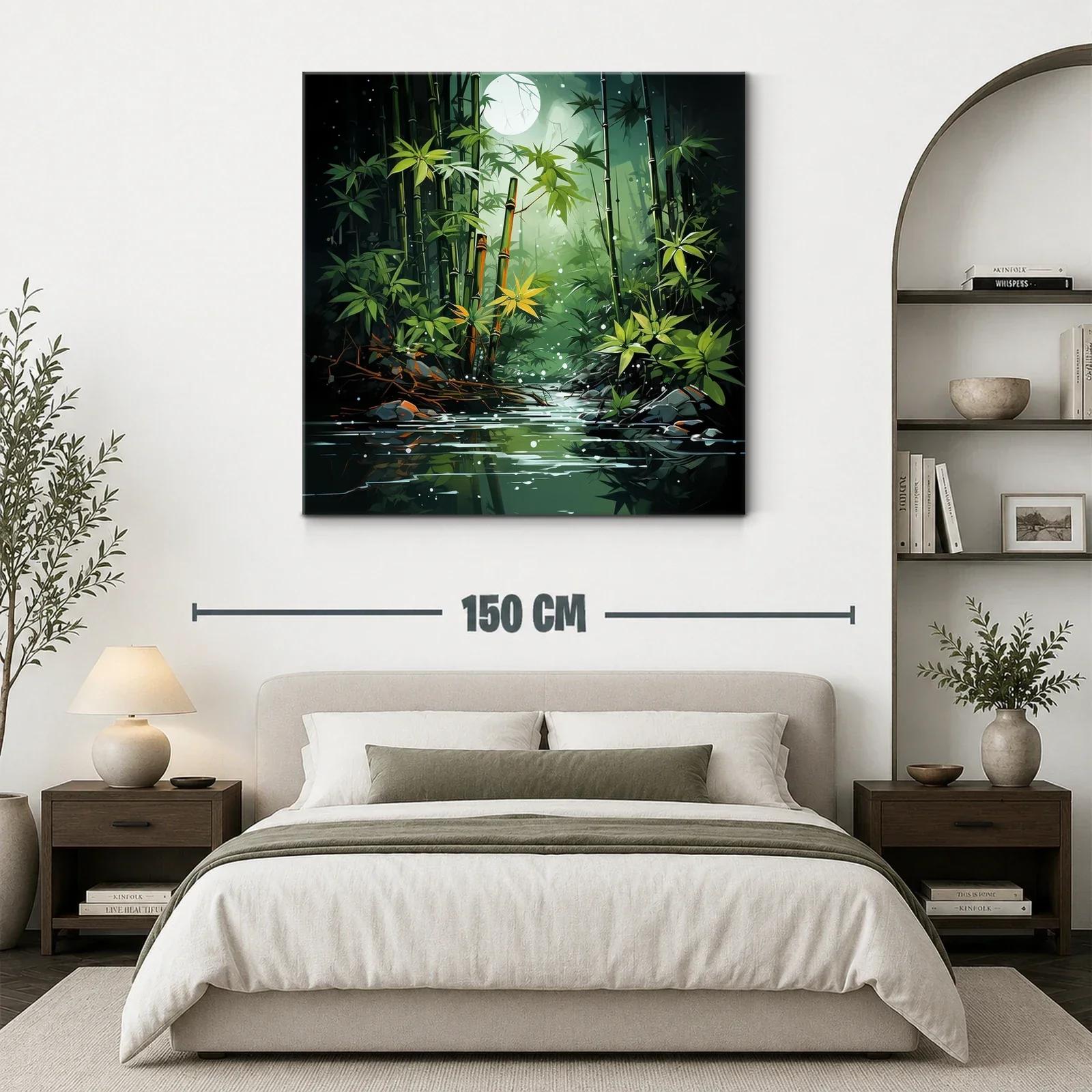 Bosque de bambú bajo la luz de luna llena en calma — miniatura 3