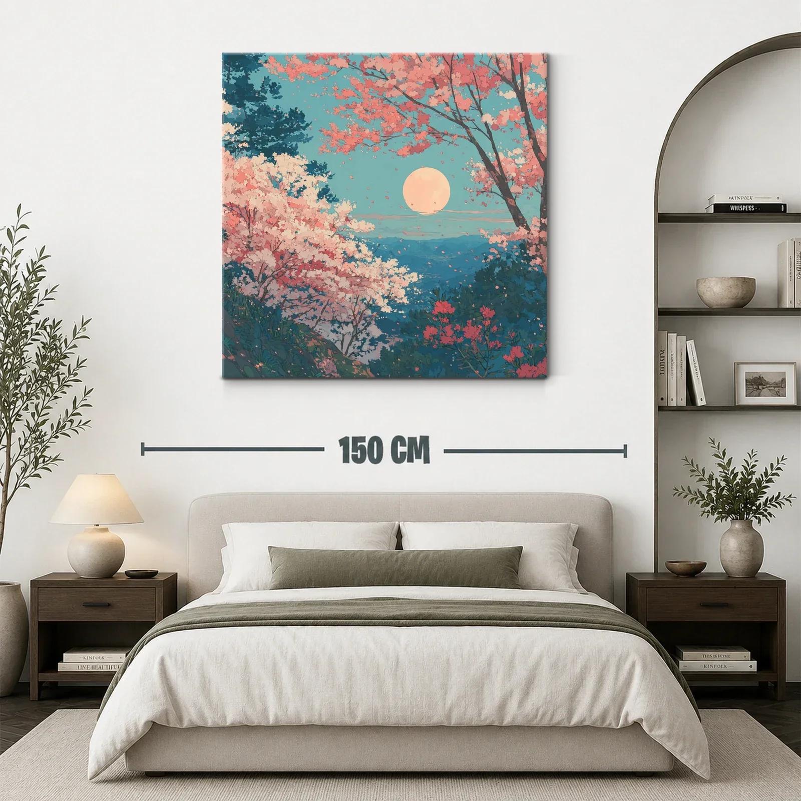 Paisaje de cerezos en flor bajo luna llena — miniatura 3