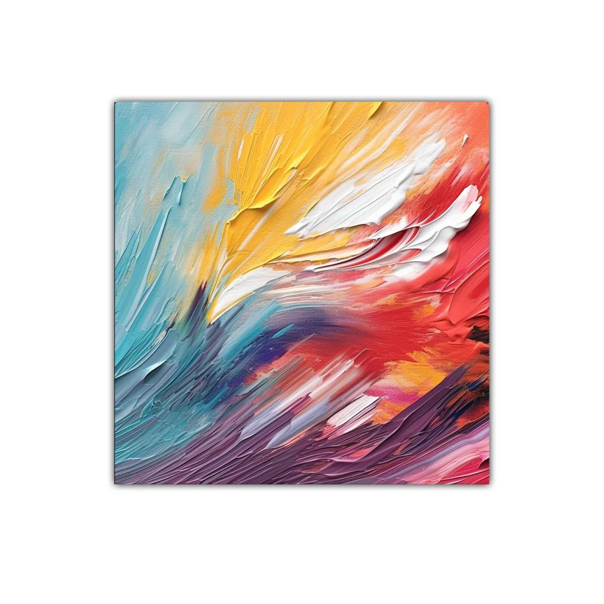 Cuadro abstracto vibrante con tonos cálidos y fríos