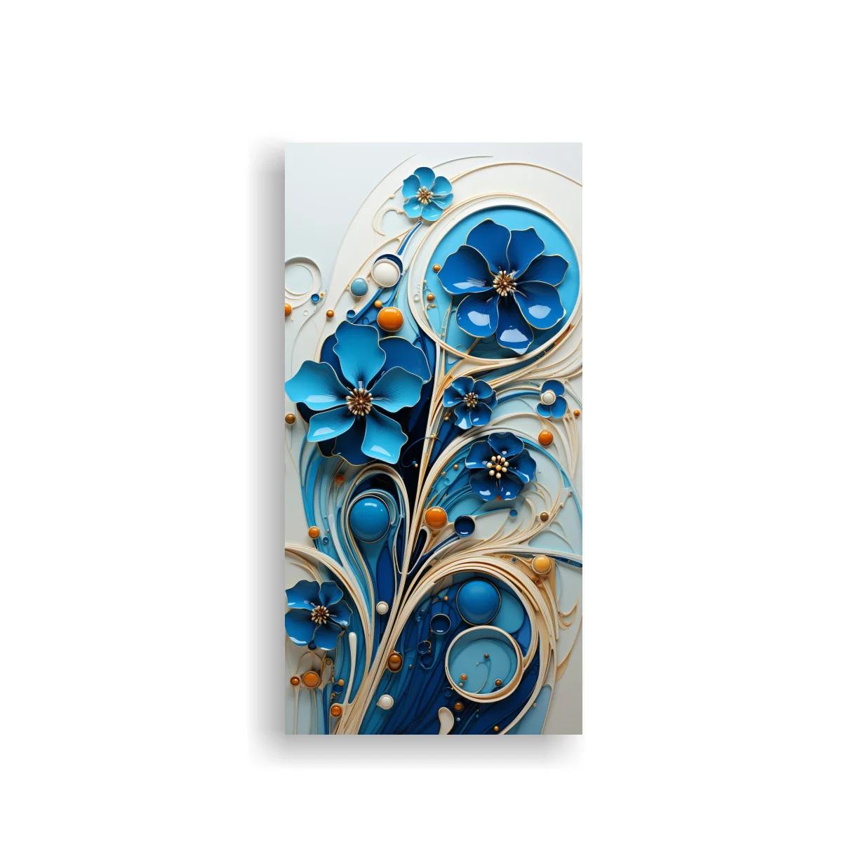 Cuadro flores azules de papel con relieves y espirales ornamentales