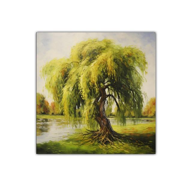 Cuadro decorativo árbol llorón junto a lago sereno