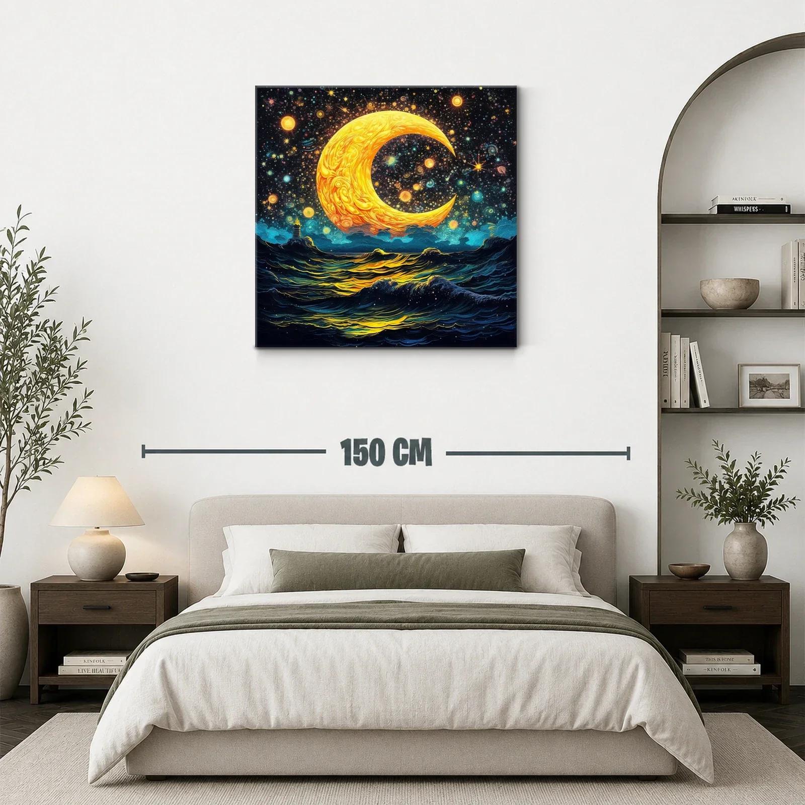Luna dorada sobre océano estrellado en noche mágica — miniatura 3
