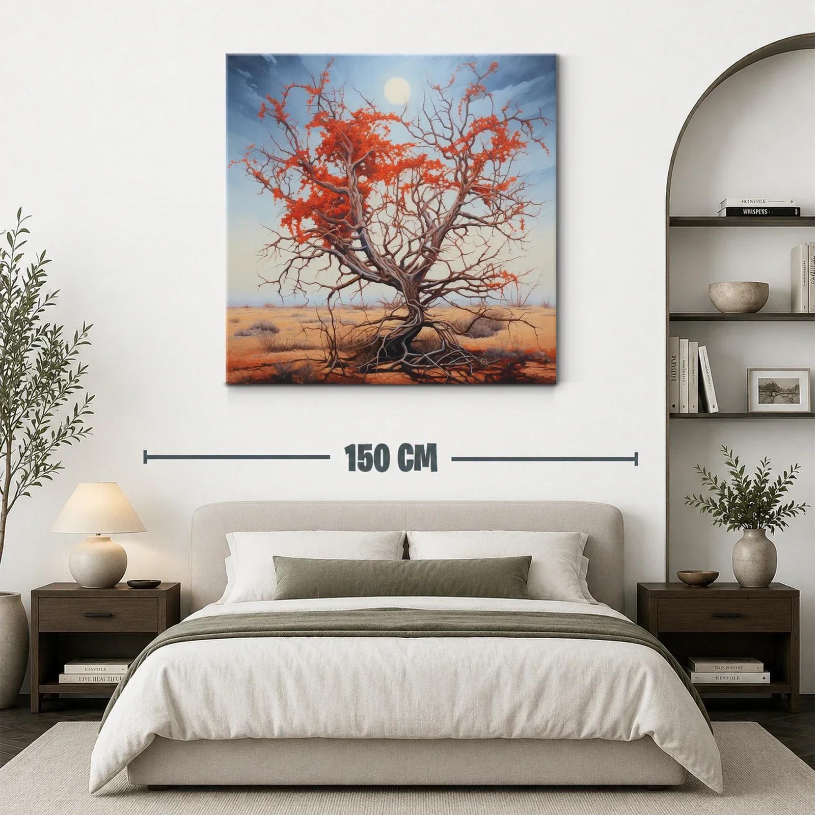 Árbol solitario con follaje rojo en paisaje desértico — miniatura 3