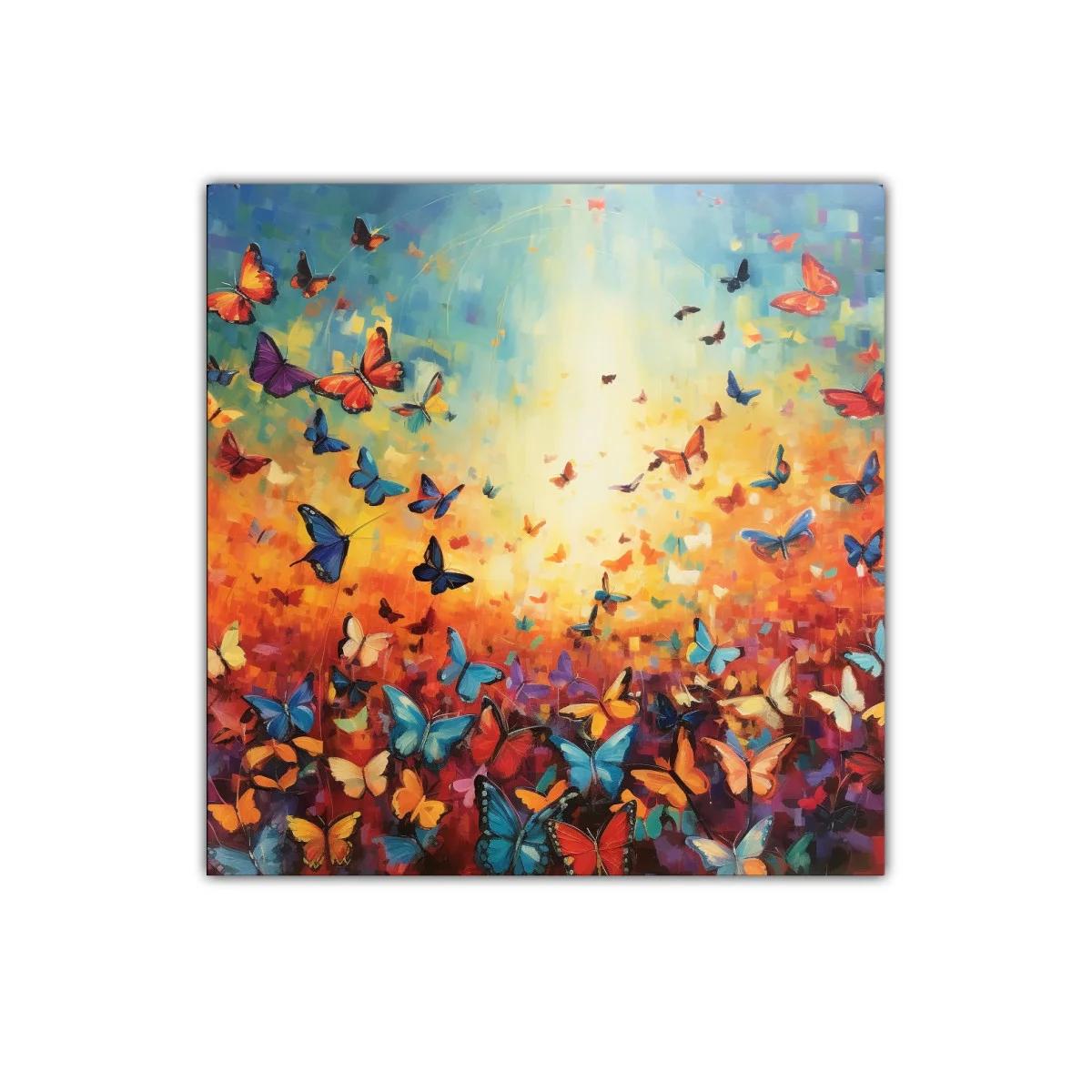 Explosión de mariposas de colores vibrantes en vuelo