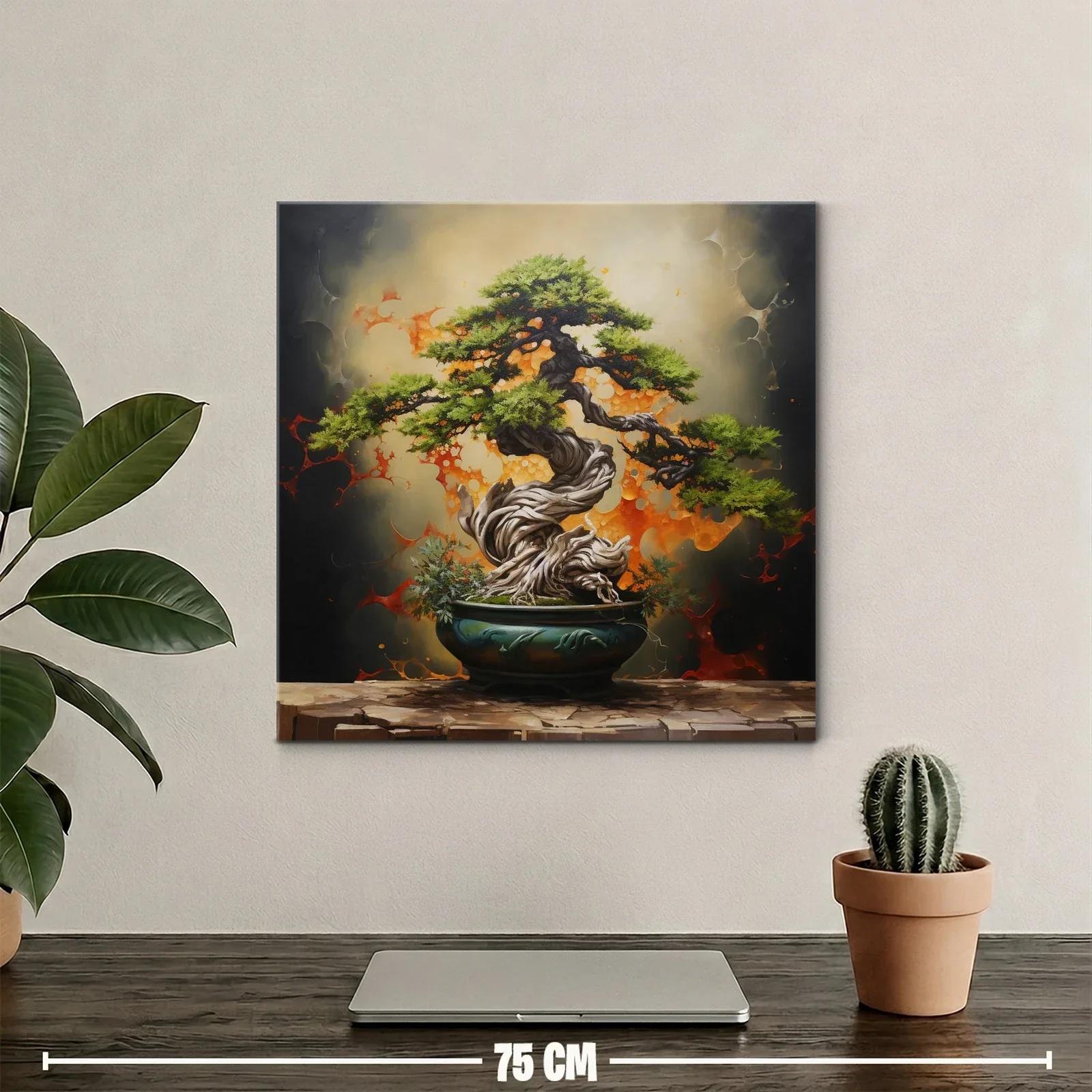 Cuadro Bonsái con Fondo Abstracto en Tonos Cálidos — miniatura 2