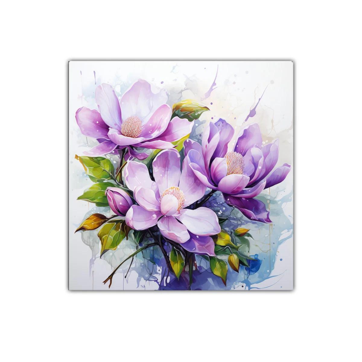 Cuadro decorativo con flores en tonos lilas y verdes vibrantes — imagen principal