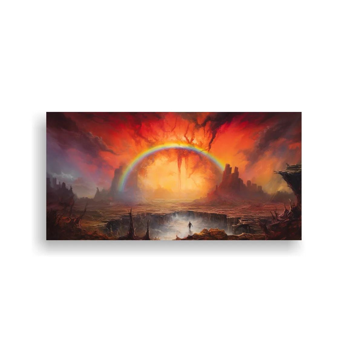 Cuadro arcoíris sobre paisaje volcánico con cráter luminoso — imagen principal