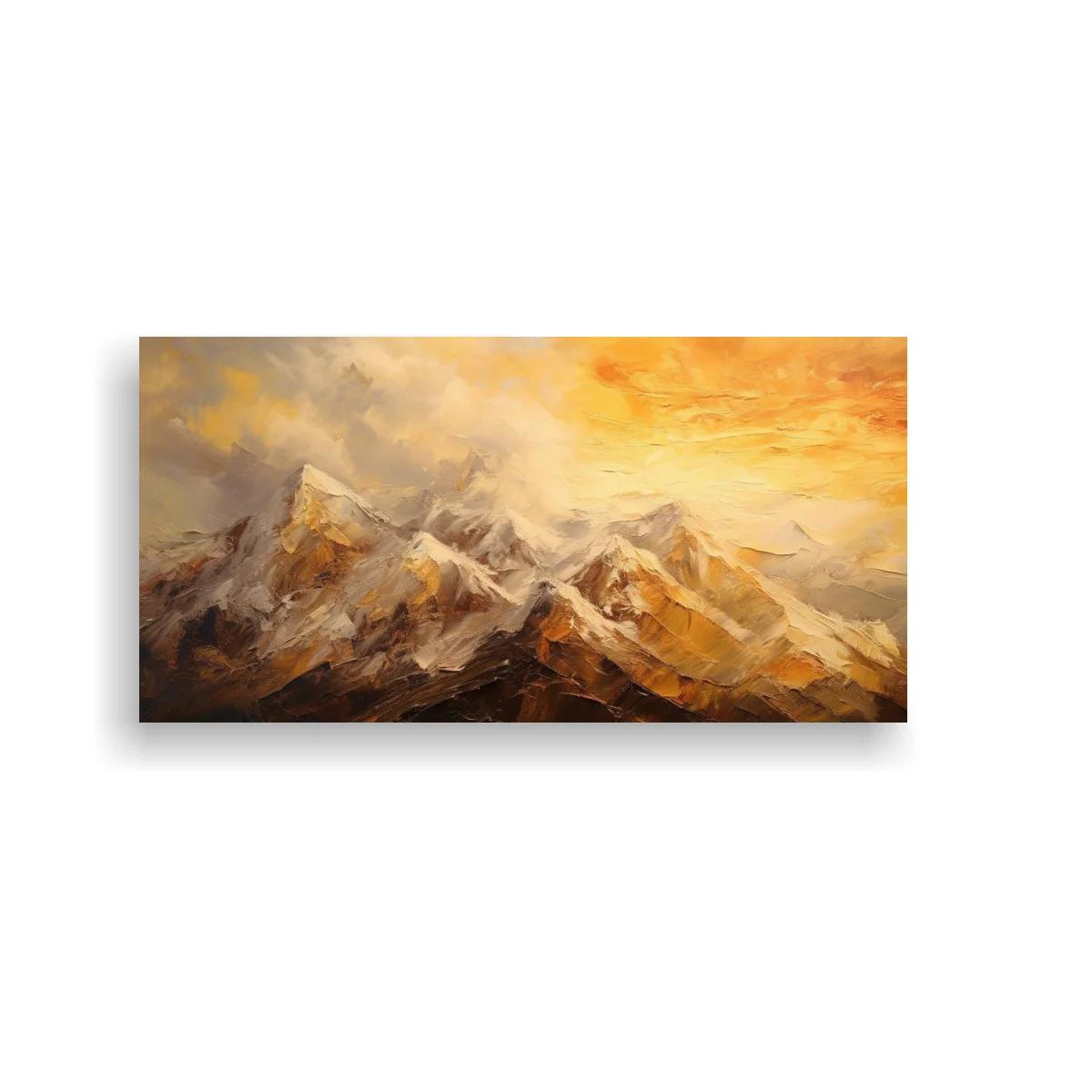 Cuadro cordillera de montañas nevadas con bruma