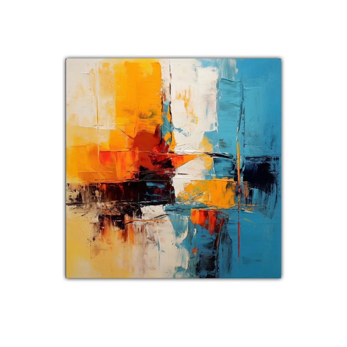 Composición abstracta vibrante con tonos cálidos y fríos