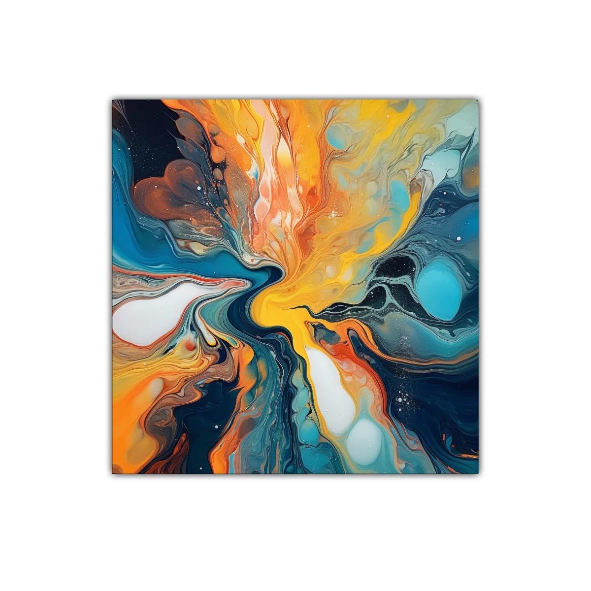 Cuadro abstracto con explosión de colores cálidos y fríos — miniatura 1