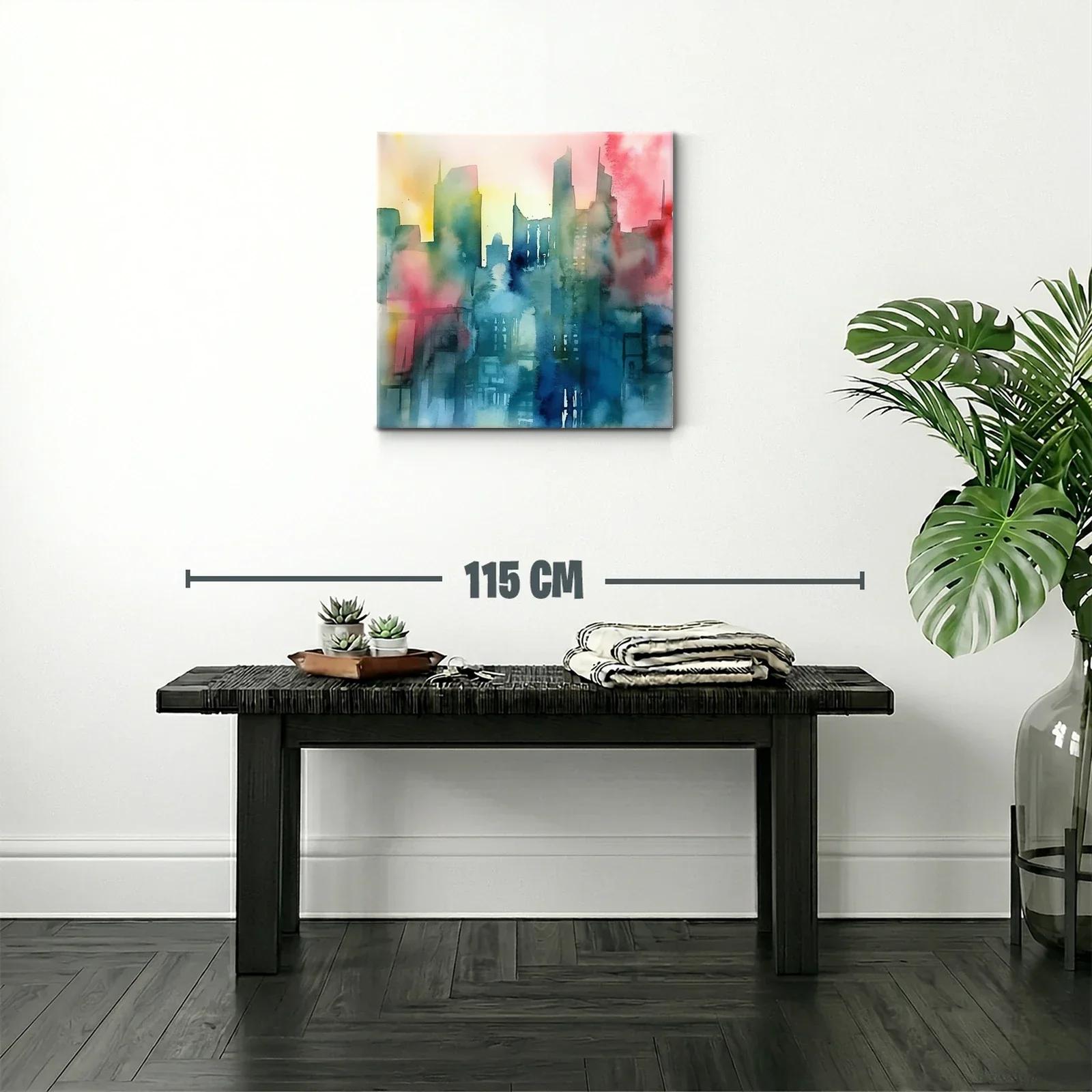 Cuadro abstracto de ciudad con tonos vibrantes y suaves — miniatura 2