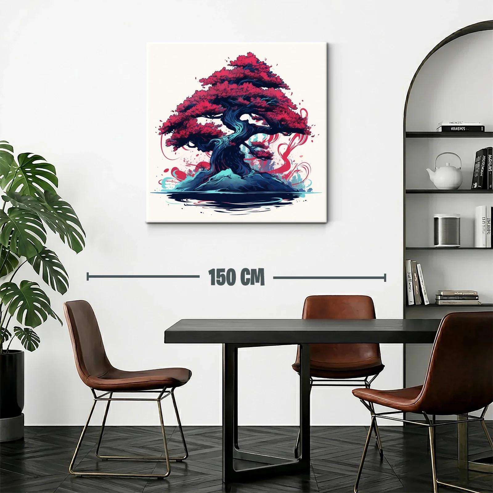 Árbol bonsái vibrante con follaje rojo intenso y base azul — miniatura 2