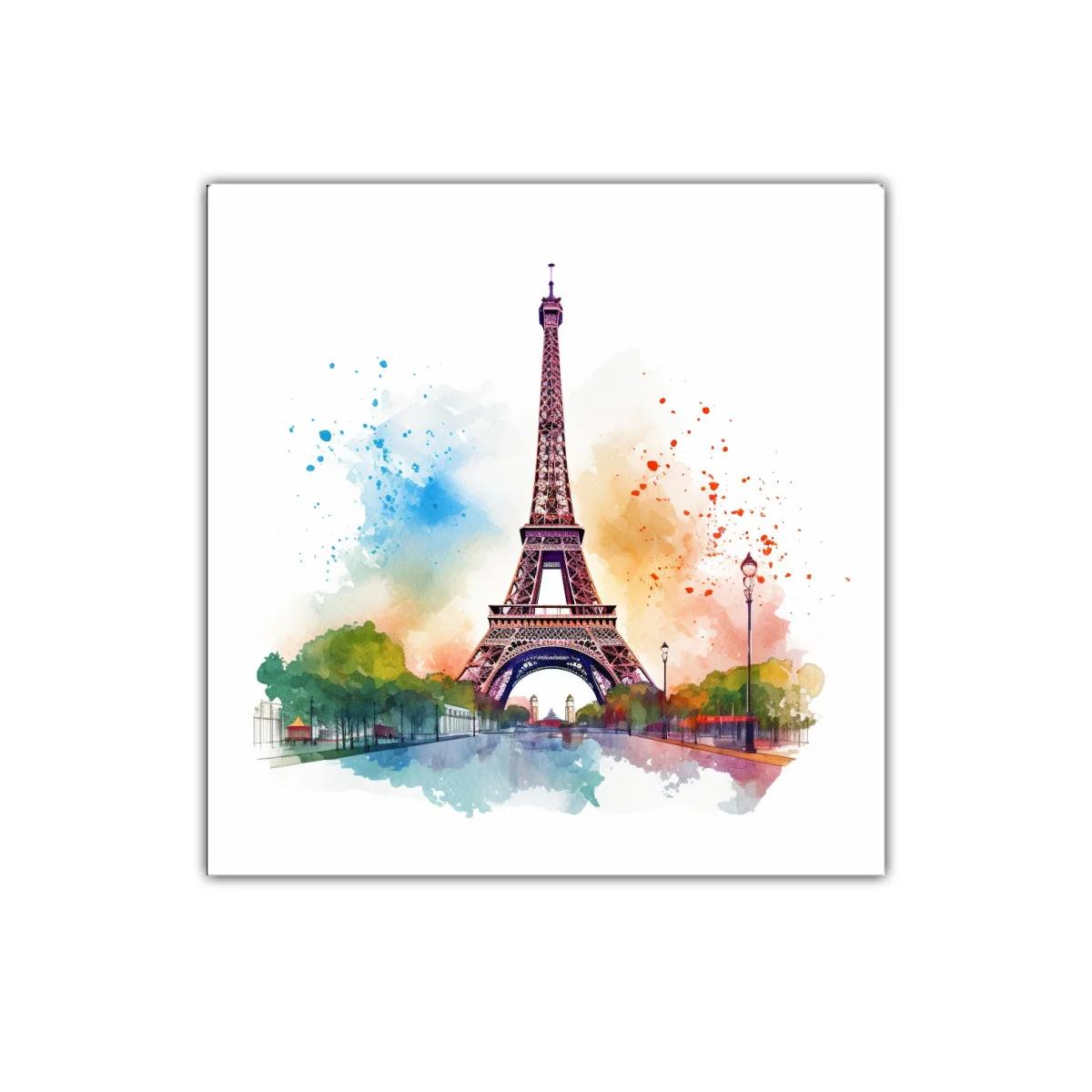 Cuadro Torre Eiffel colorida con acuarela vibrante