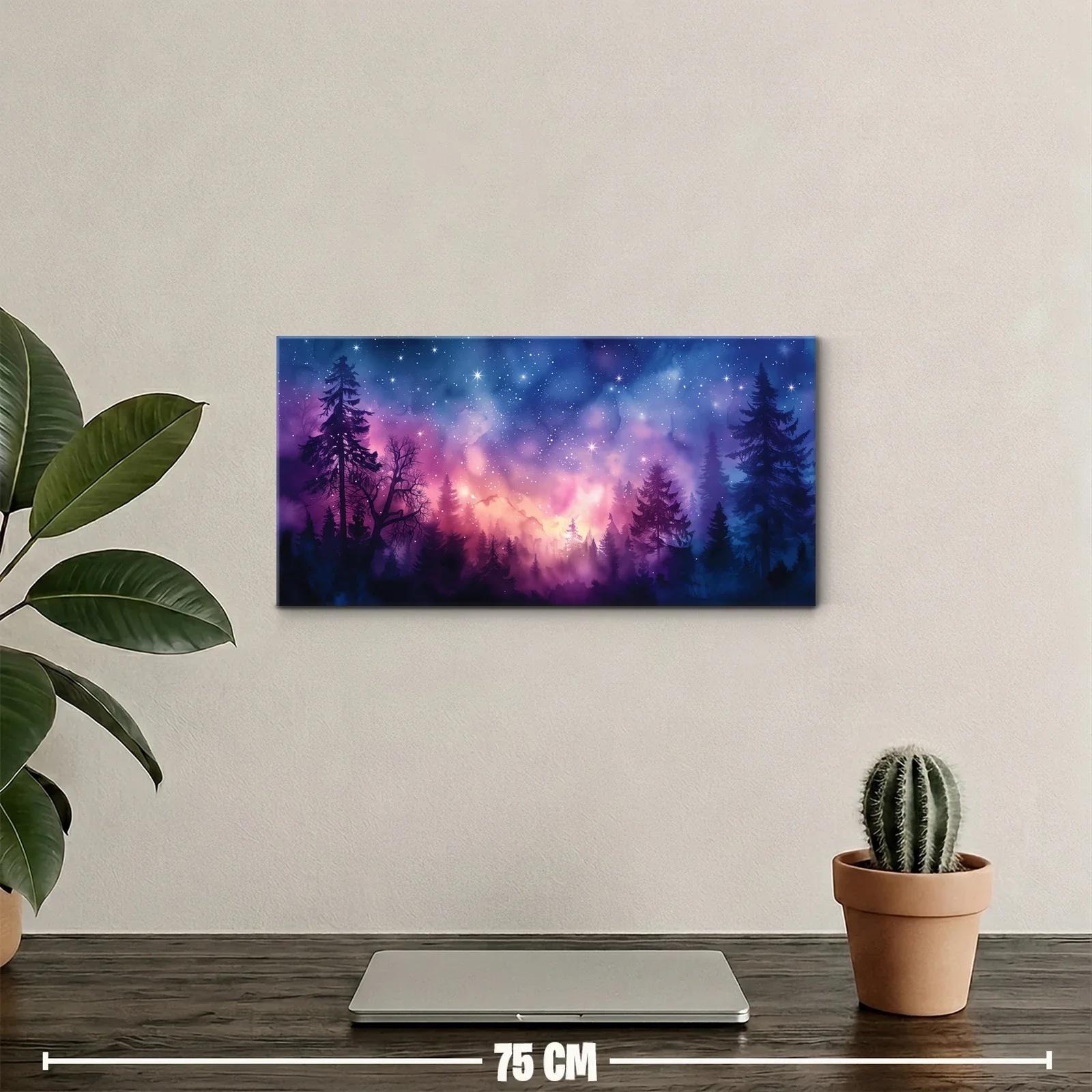 Cuadro bosque de pinos con nebulosa violeta — miniatura 2
