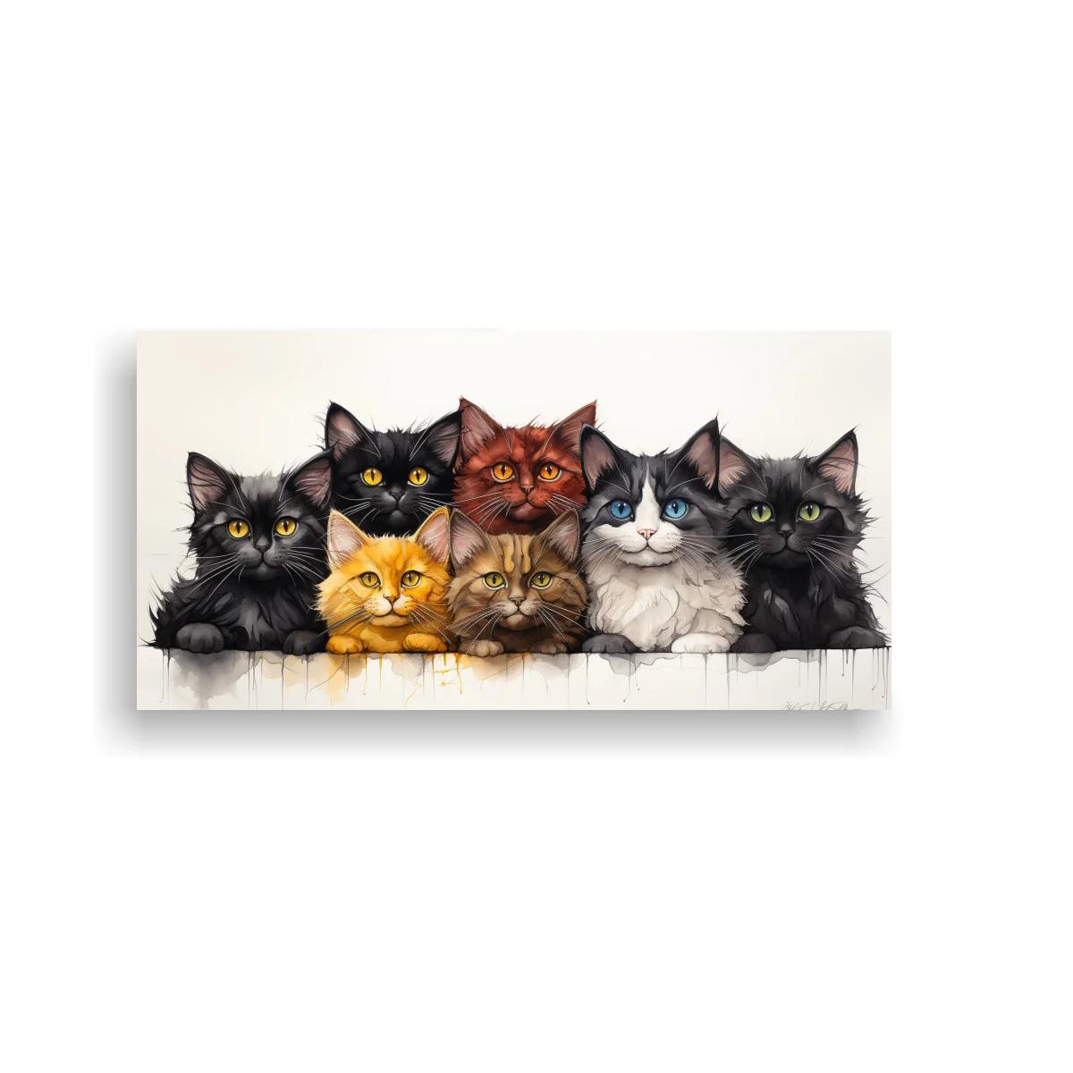 Cuadro grupo de gatos de pelo largo con trazos sueltos