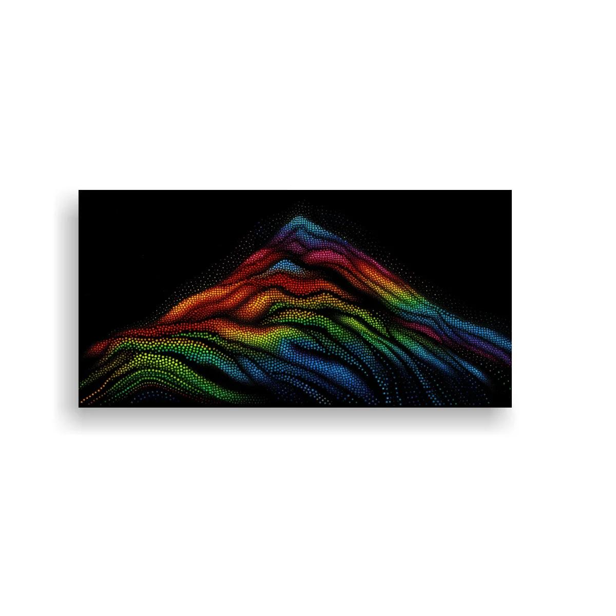 Cuadro montaña de líneas onduladas multicolor con degradado arcoíris