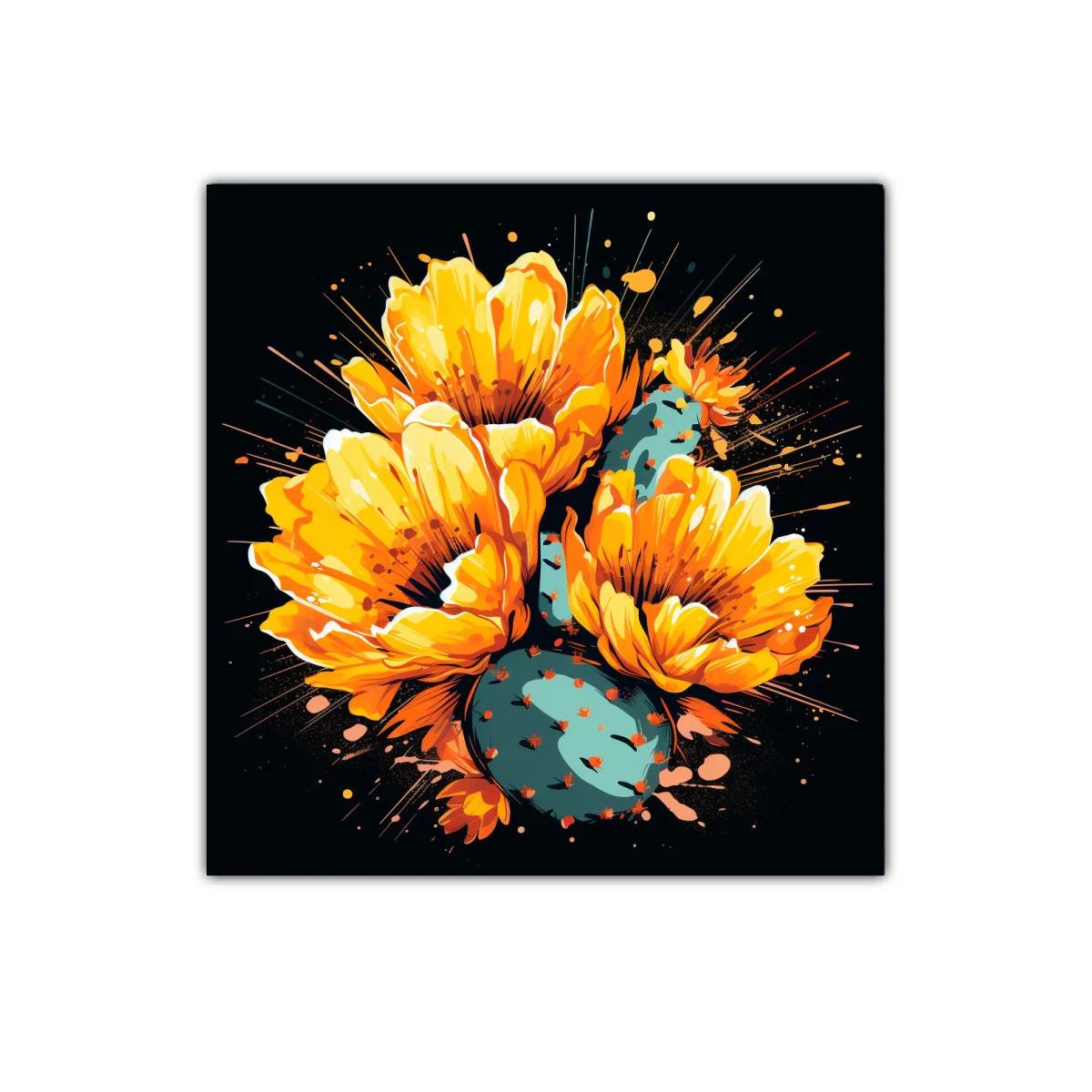 Cuadro decorativo con flores de cactus amarillo vibrante