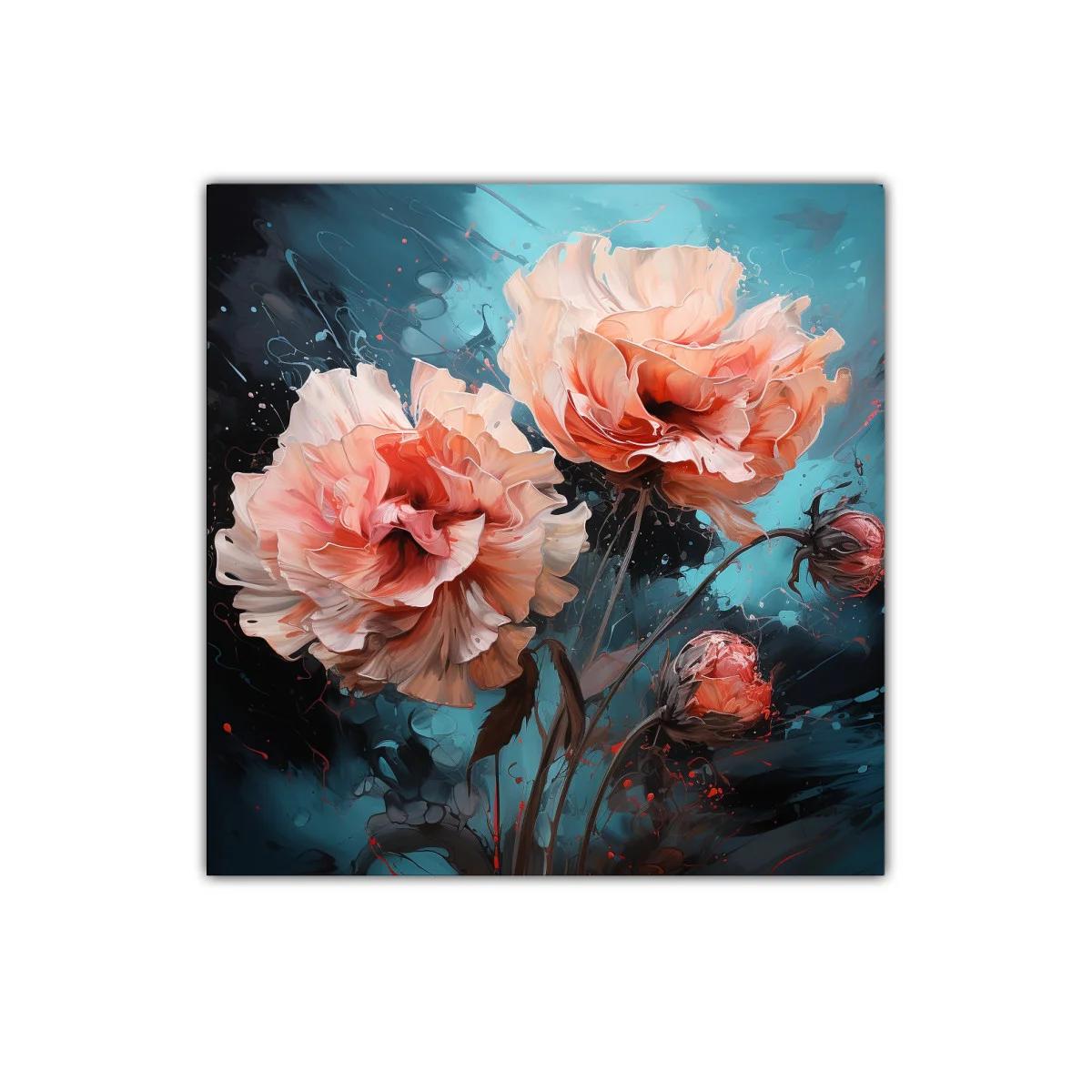 Flor delicada con tonos melocotón sobre fondo azul intenso — imagen principal