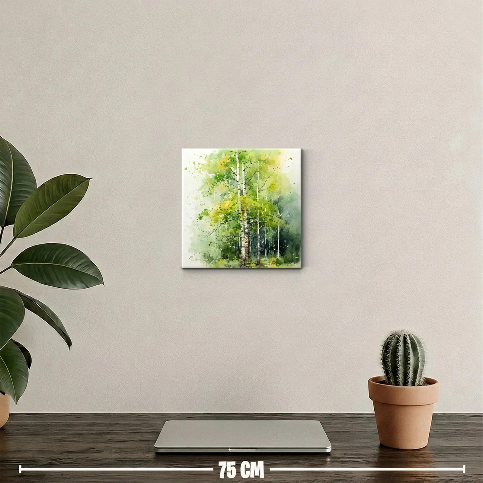 Bosque de abedules en verdes y amarillos vibrantes — miniatura 2