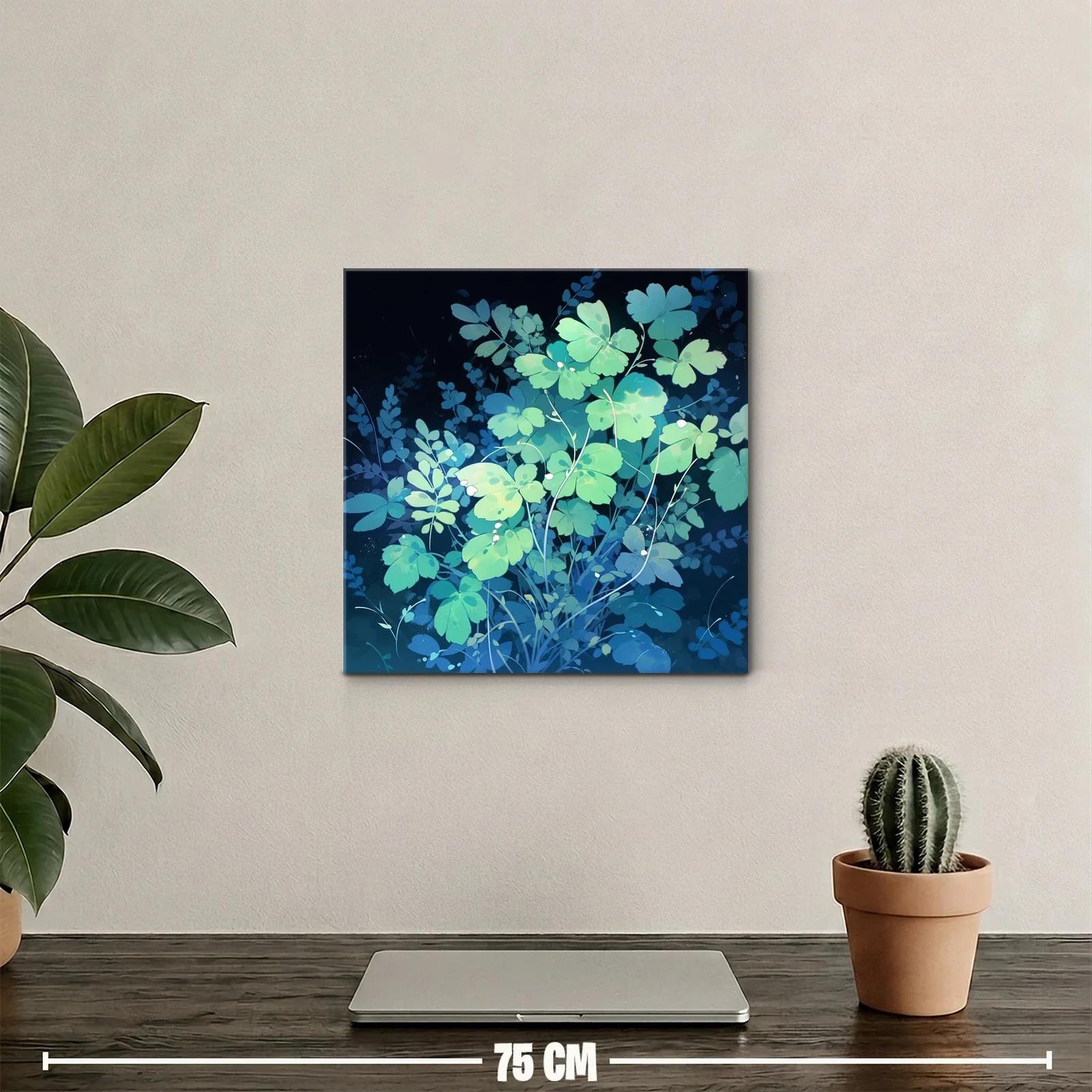 Cuadro con delicadas hojas verdes y fondo azul oscuro — miniatura 2