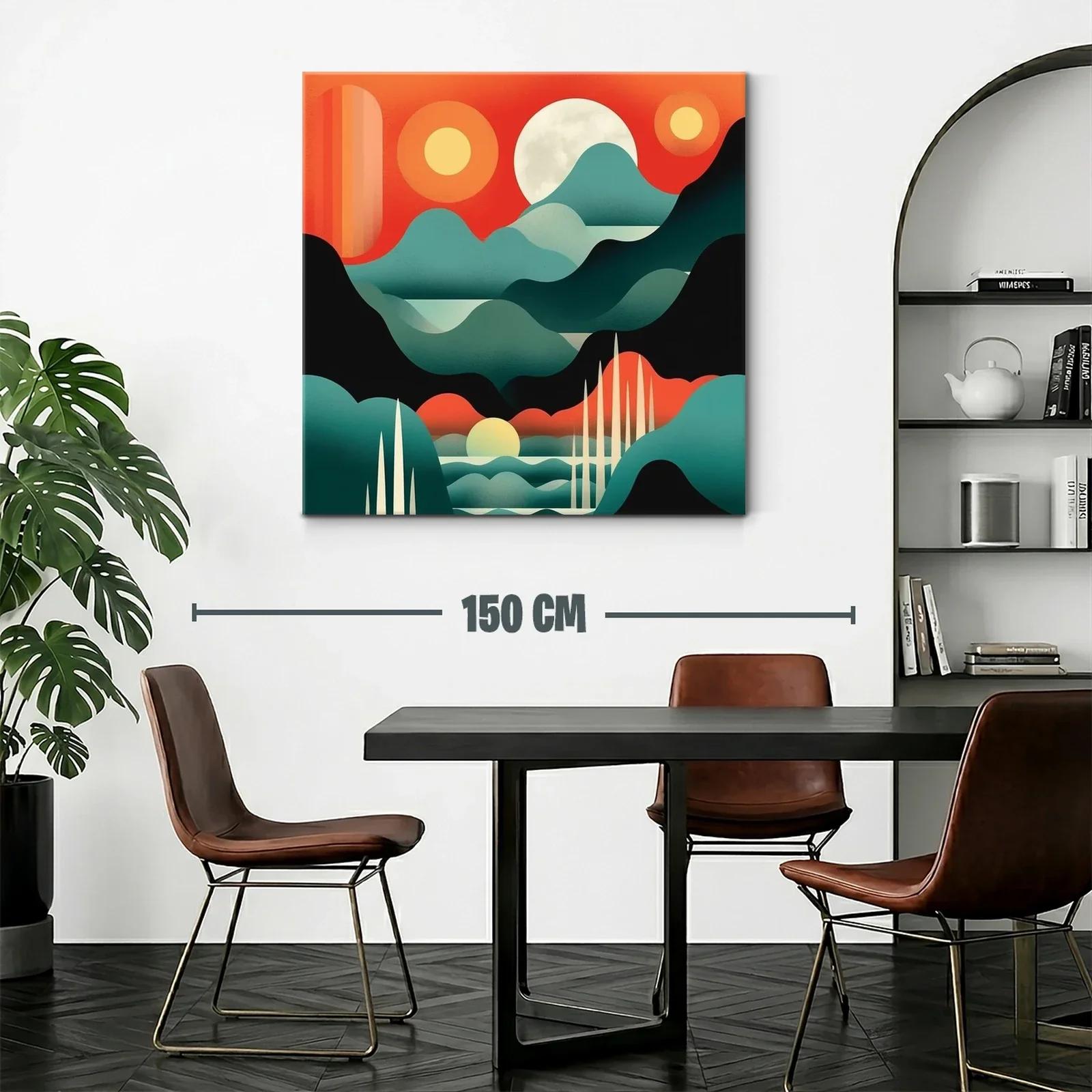 Cuadro moderno con paisaje abstracto y sol brillante — miniatura 2