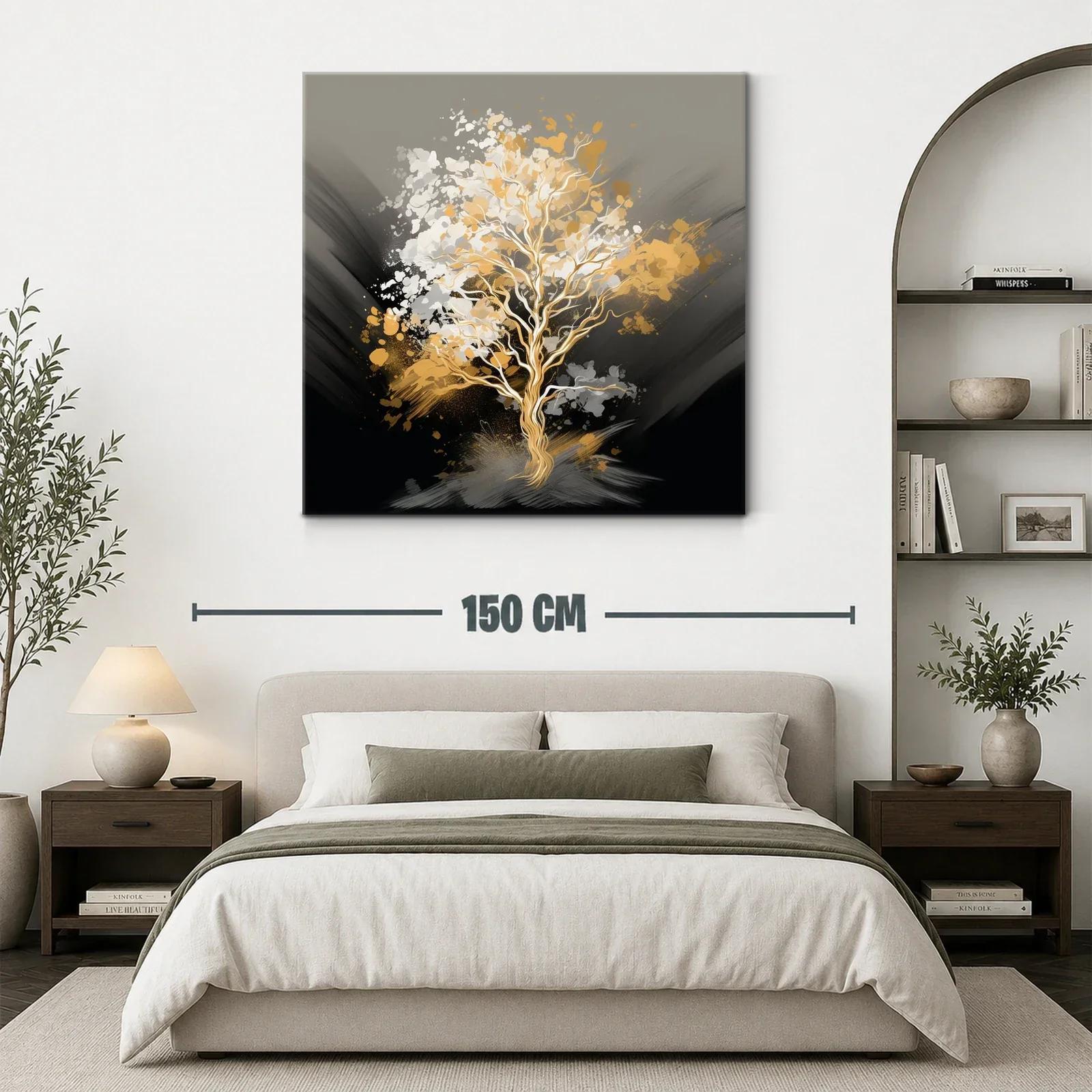Árbol dorado con pinceladas abstractas en tonos neutros — miniatura 3