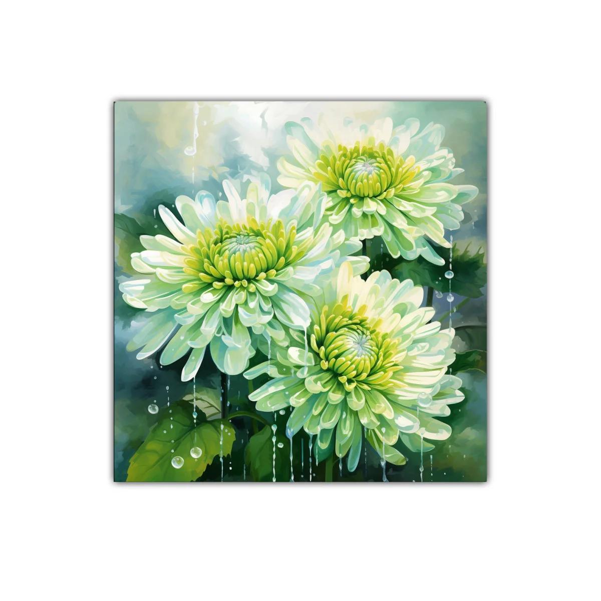 Cuadro con flores verdes y gotas de agua delicadas — imagen principal