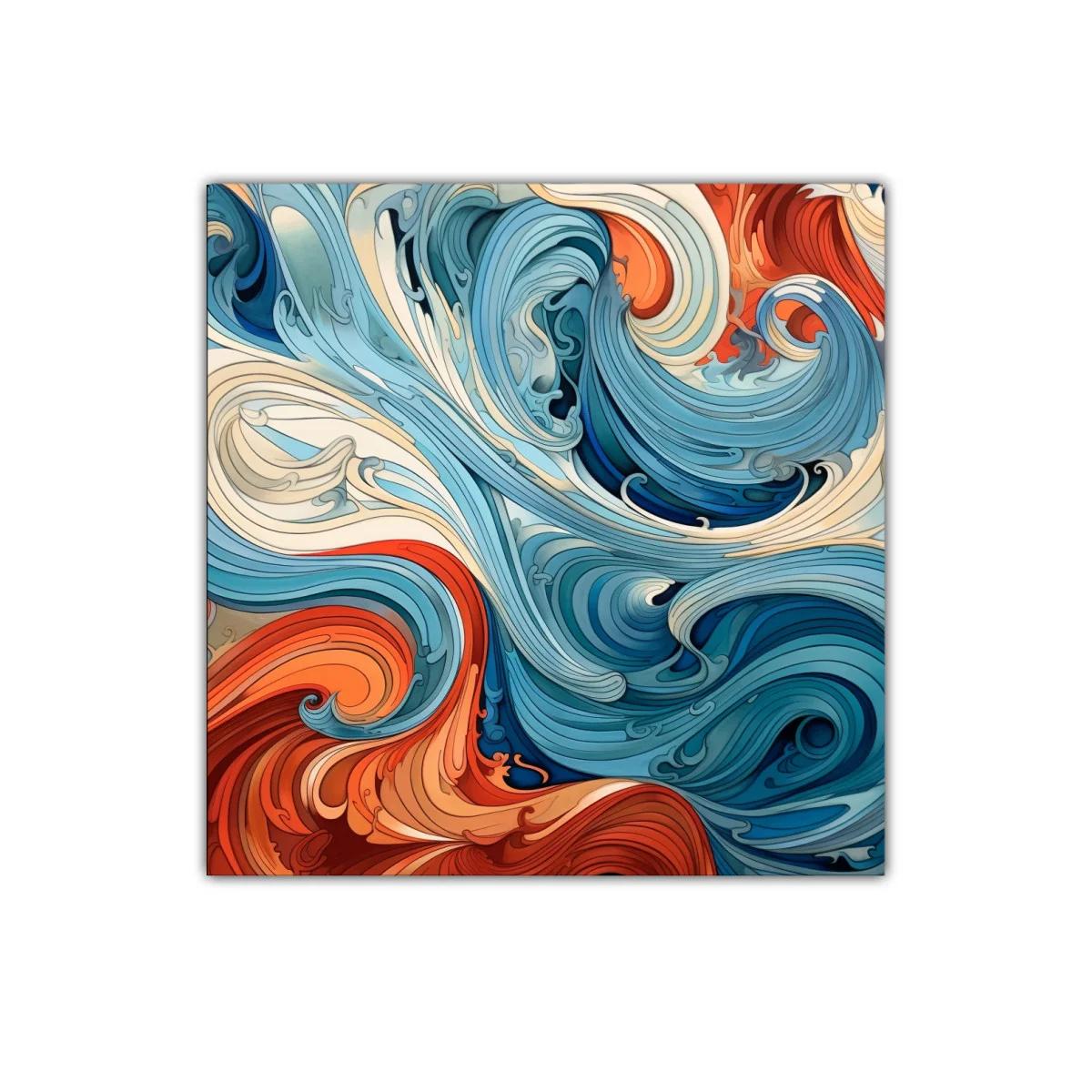 Cuadro abstracto con dinámicas formas ondulantes en tonos cálidos y fríos — imagen principal