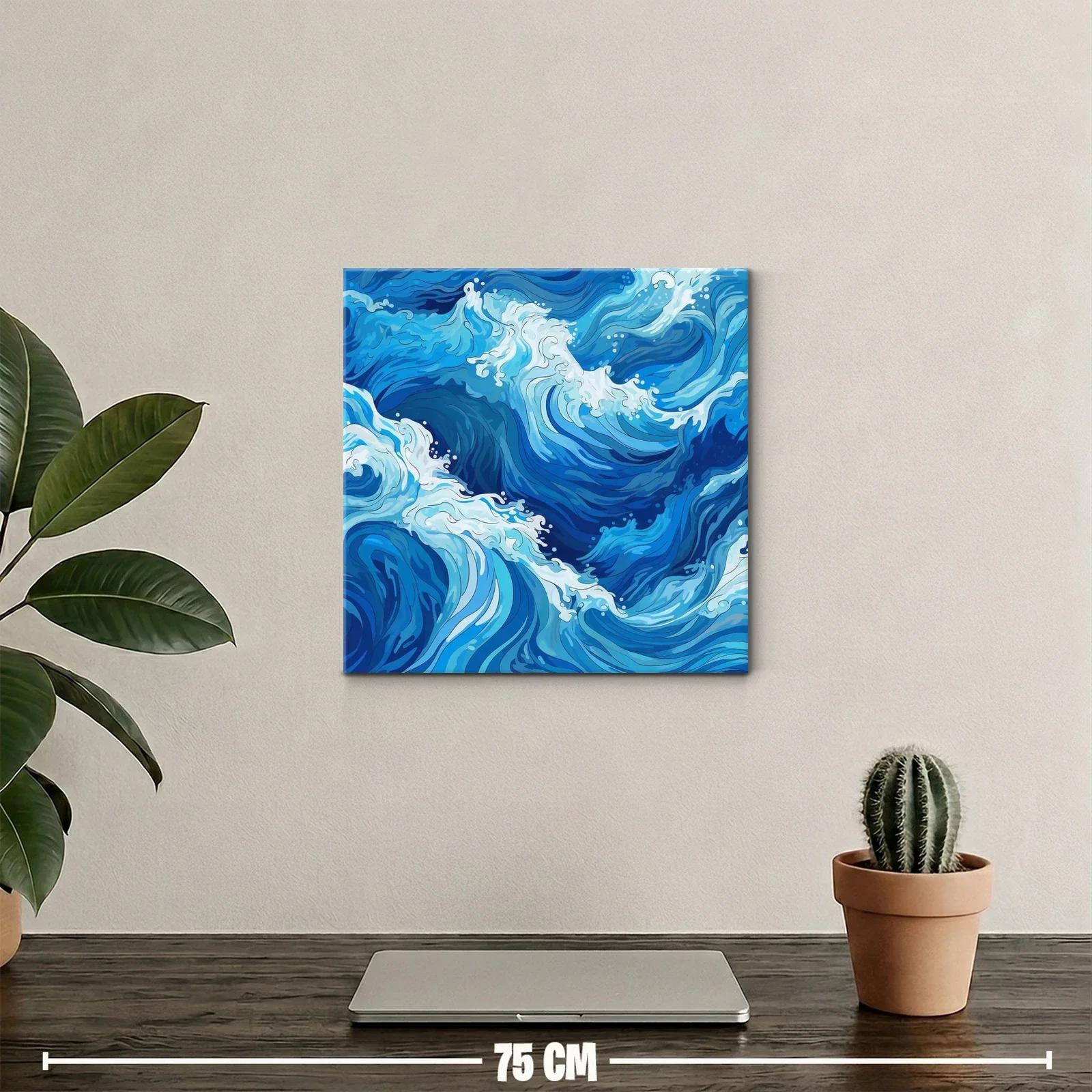 Cuadro moderno con diseño abstracto de olas en tonos azules — miniatura 2