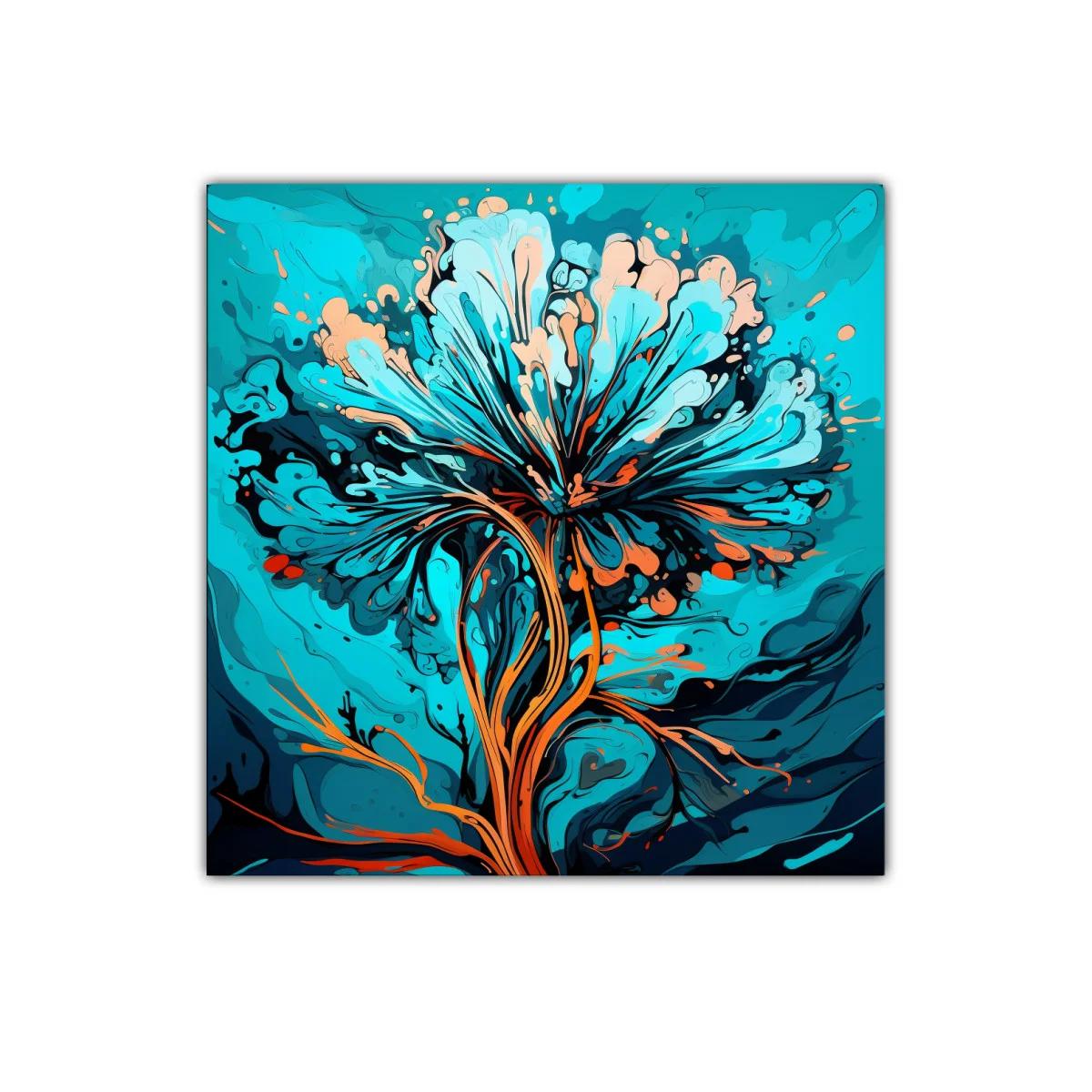 Flor abstracta vibrante en tonos turquesa y naranja cálido