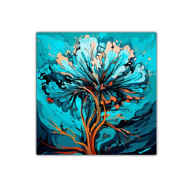 Flor abstracta vibrante en tonos turquesa y naranja cálido
