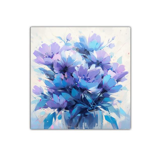 Cuadro decorativo ramo de flores en tonos azules y lilas