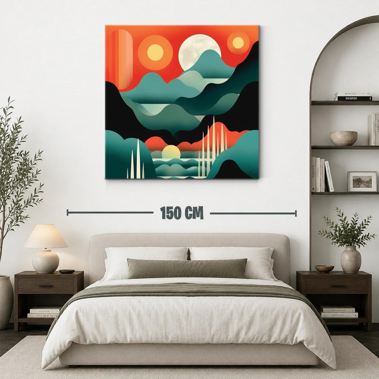 Cuadro moderno con paisaje abstracto y sol brillante — miniatura 3