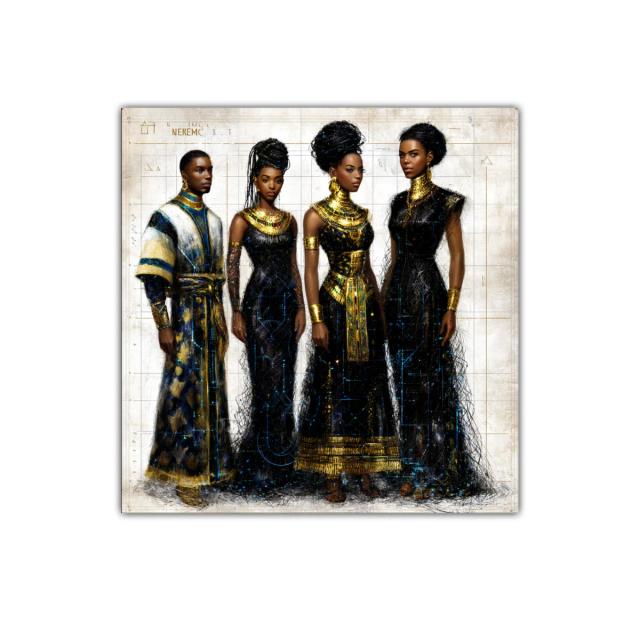 Elegancia ancestral en figuras con esencia dorada y negra