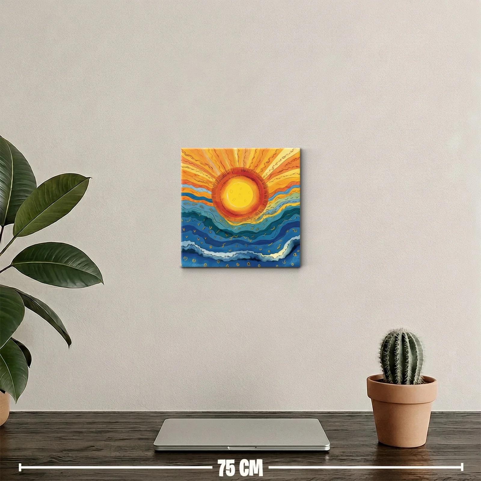 Arte abstracto con sol radiante y olas ondulantes — miniatura 2
